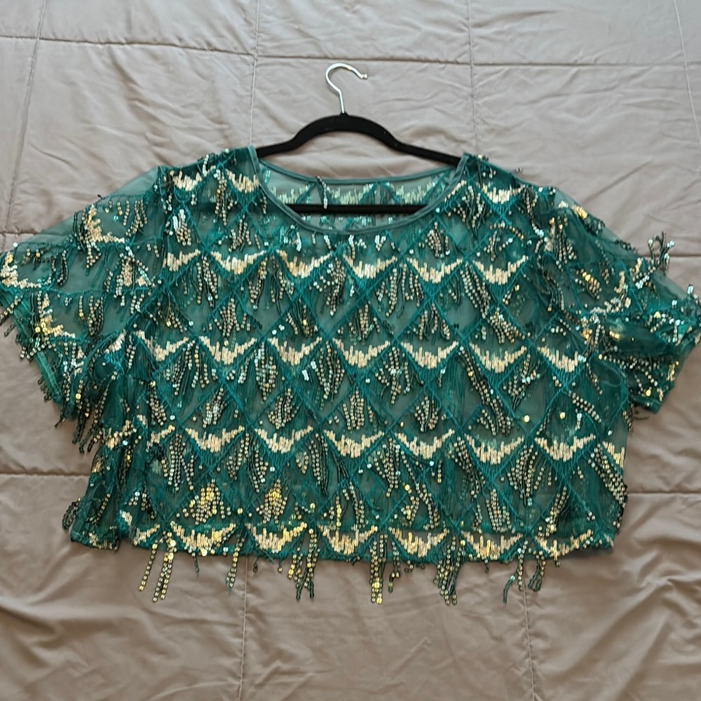 Green Sequin Embellished Women's Top